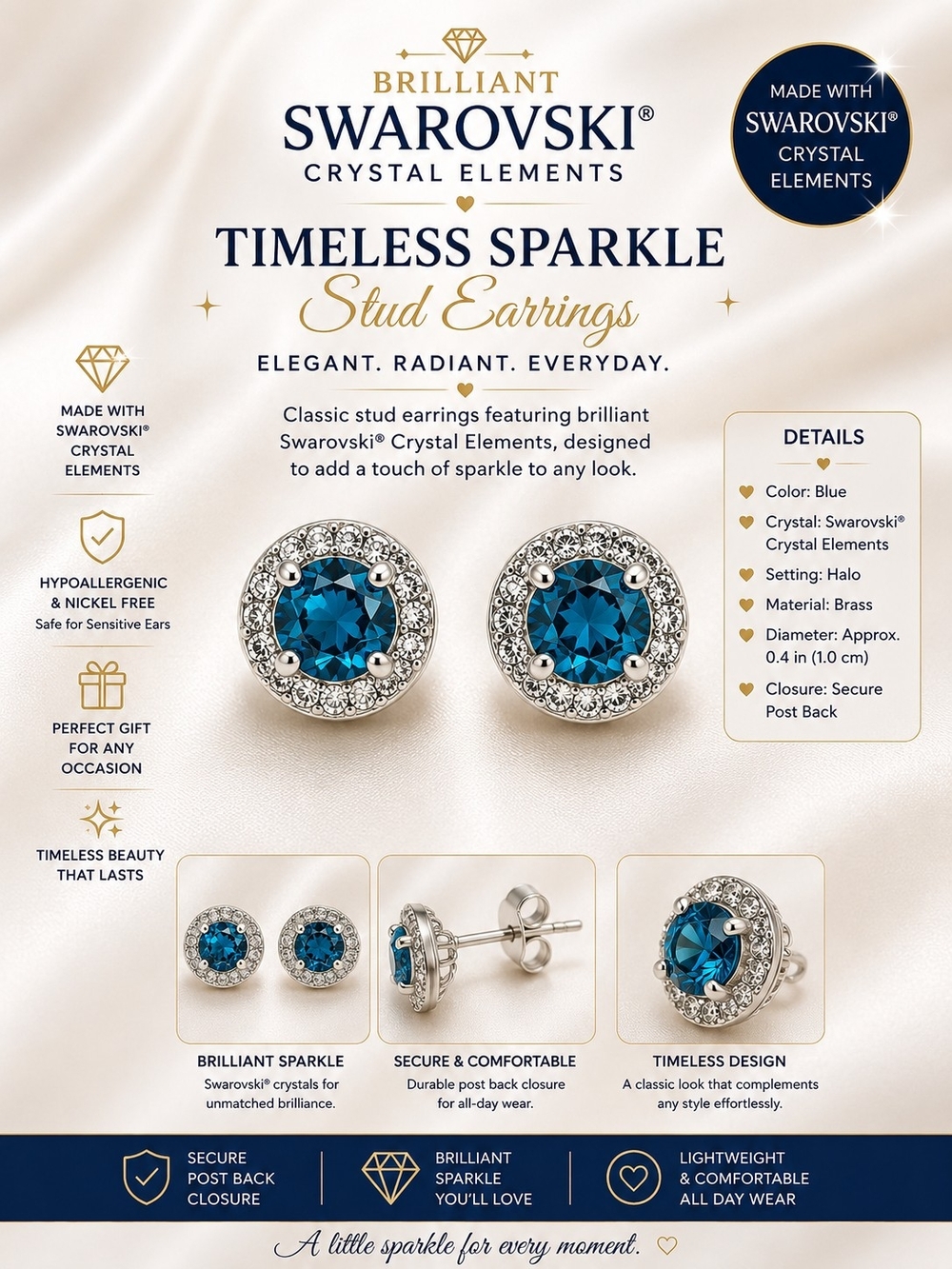 Brilliant Blue Halo Stud Earrings — Timeless Sparkle